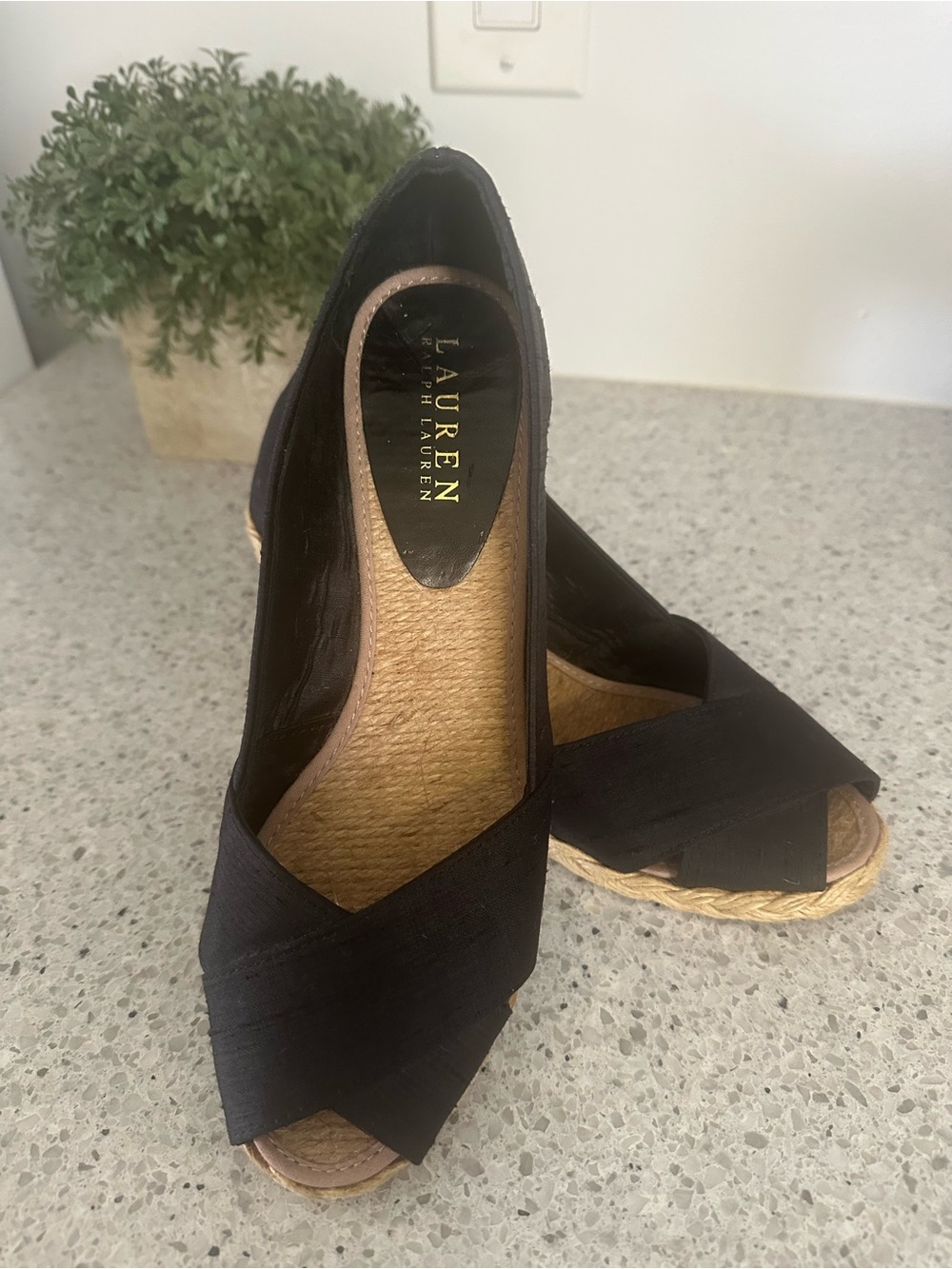 Lauren Ralph Lauren Black Crossband Espadrille Wedge